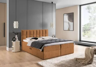 Boxspringbett Schlafzimmerbett DOMINGA 140x220cm Stoff Coral Cognac