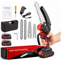 GARRYFIZH Akku-Säge Akku-Säge Mini Akku SäGe HandgefüHrte SäGe 21V Elektrische KettensäGe, 2 Batterien & 4 Zoll/6Zoll 2 Führungsplatten