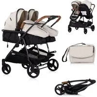 Chipolino Geschwisterwagen Geschwisterkinderwagen Duo Smart, klappbar, umbaubar, verstellbar, Fußsack