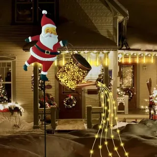 Elfeland Santa Claus Solar Kettle Lights Garden Lawn Christmas Decorative Lights Kettle Ground Lamp Solar Night Lights O