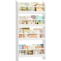 Homfa Kinderregal Kinderbücherregal Wandregal, Bücherregal mit 4 Ablagen aus Holz 112x58x12 cm