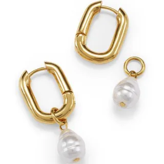 Wasserfeste, wandelbare Perlen-Creolen für Damen, Damen, size: regular, Elfenbein, Messing/Glas, by Lands' End