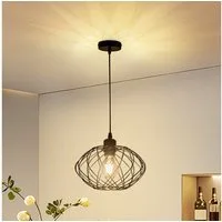 ZMH Pendelleuchte Esszimmer 120CM Schwarz Retro Käfig Gitter E27 Hängeleuchte Flur, Einfache Installation, ohne Leuchtmittel, Fliegende Untertasse, 1 Flammig Retro Esstischlampe Wohnzimmer Treppenhaus