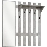 Mondeer Garderobenpaneel Garderobe mit Spiegel, Wandhalter mit 5 Häkchen, 100 x 106 x 22 cm