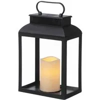 B&S LED Laterne Kunststoff Windlicht mit LED Kerze - 24 cm Timer Batterie Betrieb
