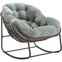 LVHOM Schaukelstuhl mit gepolstertem Kissen, Rattanstuhl mit Stahlrahmen, Lounge Sessel (Großformat B110.5xT94.5xH80cm,160kg Tragfähigkeit,Dicke Kissen, MEHRE FARBEN MEHRE OPTIONEN! Schaukelsessel umhüllendem Sitzgefühl & hoher Armlehne, 1 St), Balko