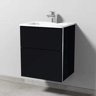 Sanipa 3way Glas-Set Glas-Waschtisch und Unterbau mit 2 Auszügen, Schwarz-Matt BS20008