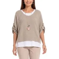 dy_mode Blusenshirt Damen Blusenshirt Oberteil 2-in-1 Lagenlook Shirt Fledermausärmel 2-teilige Set, inkl. Halskette, Fledermausärmel