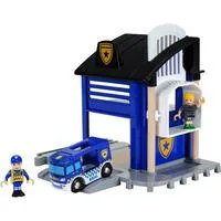 World Polizeistation mit Einsatzfahrzeug, Spielgebäude blau/schwarz