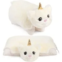 BRUBAKER Kuscheltier Kuscheltierkissen Einhorn - 2 in 1 Plüschtier und Kuschelkissen (Einhornkissen Stofftier, 1-St., 40 x 30 cm), aufklappbares Kinder Plüschkissen mit Klettverschluss