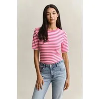 Gant T-Shirt SLIM STRIPED 1X1 RIBBED KA T-SHIRT mit dezentem Logoschriftzug am Ärmelabschluss