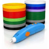 BEARWARE 3D-Drucker-Stift 3D-Druckstift 10 W mit PCL-Startfarben, Schablonen & Motor-Einheit, sichere Niedertemperatur-PCL ca. 60°C, integrierter Li-Ion-Akku, USB-C