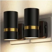 LOHAS-LED Nachtlicht 2er-Set rundes Metall LED Stecknachtlicht mit Dämmerungssensor, LED fest integriert, Warmweiß, Zylinder-Design mit Goldleiste, blendfreies Licht für Flur