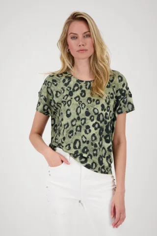 monari - T-Shirt mit Leomuster bamboo gemustert - Gr. - 42