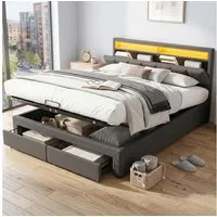 REDOM Polsterbett Hydraulisch Stauraumbett mit Bettkasten (Doppelbett aus Stahlrahmen, Struraumbett, Funktionsbett, 2-tlg., 180*200cm,mit Matratze), mit LED-Beleuchtung