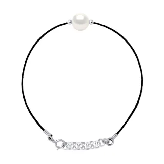 DIADEMA - Armband - Schwarzes Nylon - Süßwasserperle - Weiß