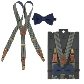 Sir Redman Hosenträger Jungen Set mit Fliege Kids Dr. Dolph Dogtooth 25mm. Klassisches Hahnentrittmuster für kleine Gentlemen bei Festen.