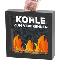 CEPEWA Spardose Spardose 'Kohle verbrennen' 13x4cm schwarz MDF Glas Geldgeschenk