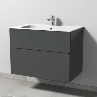 Sanipa 3way Keramik-Set Finion Keramik-Waschtisch und Unterbau mit 2 Auszügen, Anthrazit-Matt SM40022