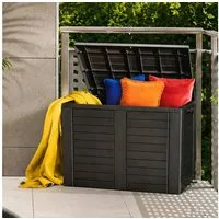 Koopman Kissenbox Gartenkiste 75X44X53 cm 170 L Bausatz Montage (Stück, 1 St., Packung), Einfaches Stecksystem, Anthrazit, 190 Liter, Kunststoff, mit Deckel