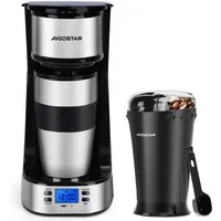 Aigostar Kaffeemaschine mit Mahlwerk Korbfilter, Kaffeemaschine mit Thermobecher, 24h-Timer, AutoClean-Funktion, Korbfilter, Kaffeemaschine mit Thermobecher, 24h-Timer, AutoClean-Funktion