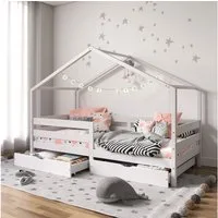 IDIMEX Hausbett ENA, Kinderbett Hausform 90x190 cm aus Massivholz mit Rausfallschutz Weiß