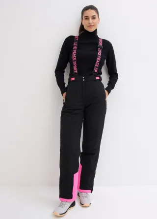 bonprix wasserdichte Ski Funktions-Thermohose mit abnehmbaren Trägern, schwarz, Gr.44, Wasserdichte Skihose mit Schneefang und abnehmbaren Trägern, Loose Fit