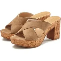 LASCANA Sommerschuh, offener Schuh, Sandalette, Mule, Pantolette aus Leder mit Blockabsatz in Kork-Optik