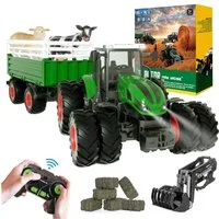 Esun RC-Traktor Ferngesteuerter Traktor Spielzeug ab 2 3 4 5Jahre, (Packung, Komplettset), Kuh, Schaf und Heuballen, Traktor mit Anhänger Spielzeug ab 2-5 Jahre