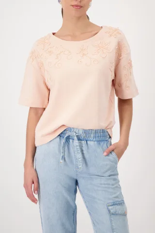 monari - Sweatshirt mit Blumenstickerei summer peach - Gr. - 40