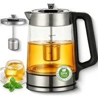 Forrlite Wasserkocher Wasserkocher aus Glas&Edelstahl, mit Temperatureinstellung und Teesieb, 3000 W, Temperaturwahl 0 °C- 100 °C, Warmhaltefunktion, LED‑Farbring,BPA‑frei