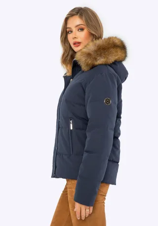 Wittchen Damen-Daunenjacke mit Pelzkapuze, Marineblau, Marineblaues Polyester
