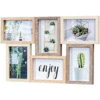 Levandeo® Bilderrahmen Collage, Bilderrahmen 6 Fotos 10x15 Fotorahmen Natur Eiche Holz Glas Wanddeko
