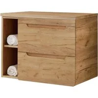 Lomadox Waschbeckenschrank LUTON-56-CRAFT Waschtischunterschrank 81 cm mit Regal Wotan Eiche Nb. 81/61,5/46 cm