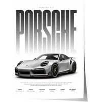 JUSTGOODMOOD Poster Silberner Sportwagen Geschenkidee Luxus Coup Wandbild Deko Print ohne, (1 St)