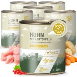 REAVET Hundenassfutter - Huhn mit Naturreis an Möhren & roten Johannisbeeren 6x800 g