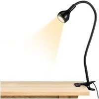 Rosnek LED Klemmtischleuchte LED-Leselicht, Clip-on Schreibtischlampe, USB, Augenschutz, Warmweißes Licht, Warmes Weiß, Weiße, 360° flexibel Schwanenhals