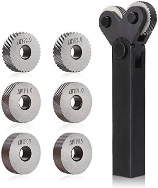 7pcs Steel Dual Wheel Knurling Tool Set with Diagonal Linear Knurl Wheel 0.5/1/2mm Pitch