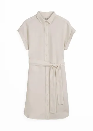 Marc OPolo Casual - Leinenkleid relaxed mit Bindegürtel beige - Gr. - 42