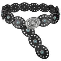 Agger Ledergürtel Damen-Western-Gürtel, breiter Dischgürtel mit Türkis Boho-Concho-Ledergürtel für Kleider, Cowgirl- und Country-Stil