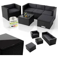Juskys Gartenlounge-Set Punta Cana, (Set, Sitzgruppe), Polyrattan Sitzgarnitur mit 1 Tisch, 1 Ecksofa, 1 Sessel und 1 Hocker