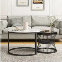 Furnishings Home Couchtisch 2er-Set runde Beistelltische aus Holz & Metall (2-St), Moderne Kaffeetische für Wohnzimmer Schlafzimmer