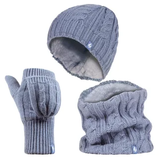 Heat Holders - Womens Thermal Winter Fleece Mütze, Halswärmer und Konverter Handschuhe Set - Dusky Blue