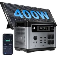 OUKITEL Stromerzeuger P2400E 2400W Tragbare Powerstation, 2,4 in kW, (LiFePO4-Akku, 1-tlg., Mit 400W Solarpanel), Solargenerator mit 4*AC Ausgänge, für Camping,Wohnmobil,Notfall