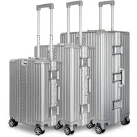 WINLIFE Trolley WINLIFE®Größe M, L, XL Reisekoffer Alu-Rahmen ABS & TSA Schloss Silber, 4 Doppelrollen Rollen, ABS+PC-Hartschale, TSA-Schloss, 360°-Doppelrollen