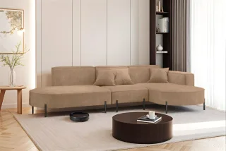 Ecksofa Designersofa VALENCIA in Stoff Noel Braun Ottomane Rechts