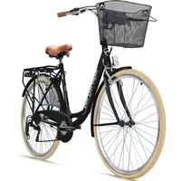 bergsteiger Cityrad Paris 26 Zoll, 28 Zoll Damenfahrrad, ab 140 cm, Korb, Licht, 6 Gang Shimano Tourney RD-TZ50 Schaltwerk, Kettenschaltung, V-Bremsen