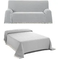 Beautex Tagesdecke, Wohnzimmer Decke aus Baumwolle, Sofadecke, Bettüberwurf, edles, schlichtes Design, feine Fransen, zwei Größen