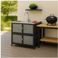 HTI-Living Küchenspüle Spüle mit Abtropfläche und Unterschrank, 83/43 cm, (Stück, 1 St., 1 Outdoorspüle), für Garten und Camping mit Edelstahl-Armatur