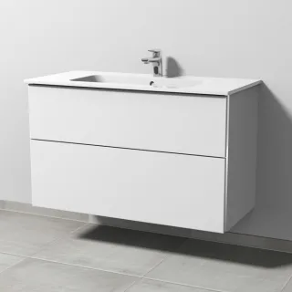 Sanipa 3way Waschtischunterbau zu Duravit ME by Starck Waschtisch mit 2 Auszügen, Weiß-Soft BR72643